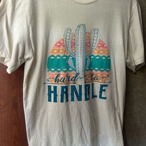 White Graphic Tee "Hard to Handle" with Cactus Print